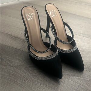 Elegant Black Stiletto Heels with Rhinestone Straps